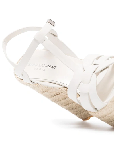 Shop Saint Laurent Tribute 85mm Leather Espadrille Wedges In White