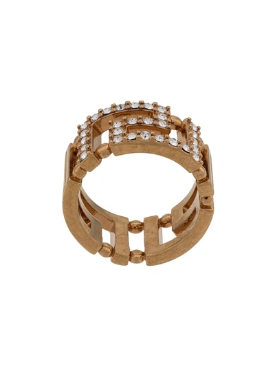 Shop Versace Greca Crystal Ring In Gold