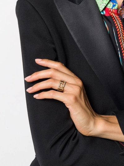 Shop Versace Greca Crystal Ring In Gold