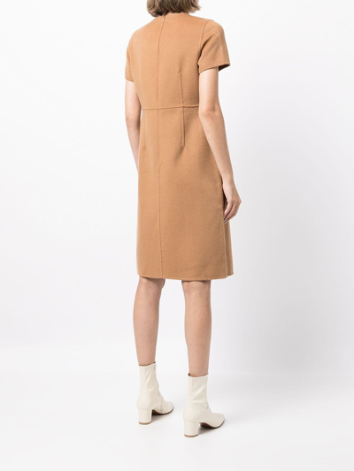 Shop Paule Ka Shortsleeved Front-pleat Dress In Brown