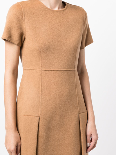 Shop Paule Ka Shortsleeved Front-pleat Dress In Brown