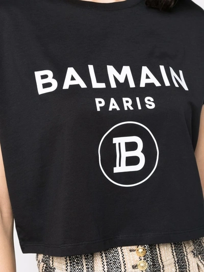 Shop Balmain Logo Cropped T-shirt In Black