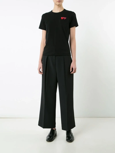 Shop Comme Des Garçons Play Embroidered Heart T-shirt In Black