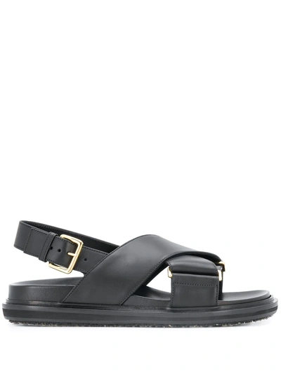 Shop Marni Fussbet Cross-strap Sandals In Black
