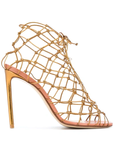 Shop Francesco Russo Knot Net Stiletto Sandals In Gold