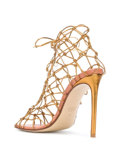 Shop Francesco Russo Knot Net Stiletto Sandals In Gold
