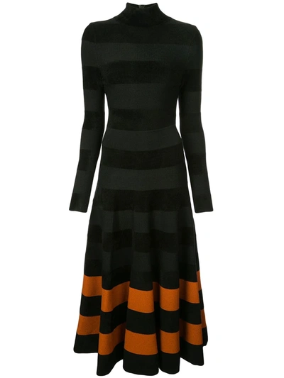 Shop Oscar De La Renta Striped Skirt Long Dress In Black/cumin