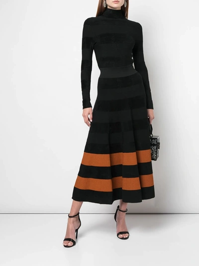 Shop Oscar De La Renta Striped Skirt Long Dress In Black/cumin