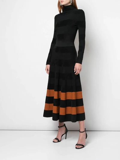 Shop Oscar De La Renta Striped Skirt Long Dress In Black/cumin