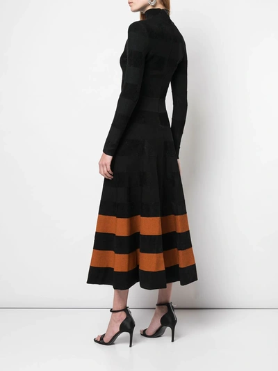 Shop Oscar De La Renta Striped Skirt Long Dress In Black/cumin