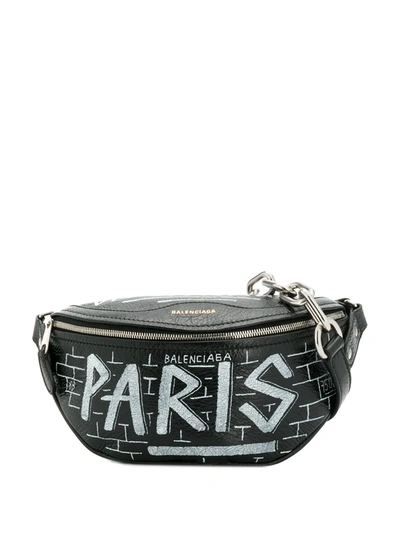 Shop Balenciaga Souvenir Graffiti Belt Bag In Black