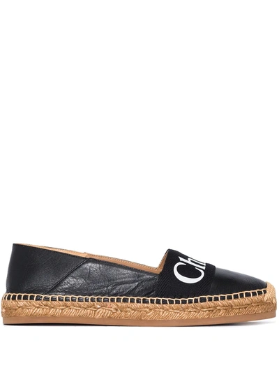 Shop Chloé Woody Logo Print Espadrilles In Black