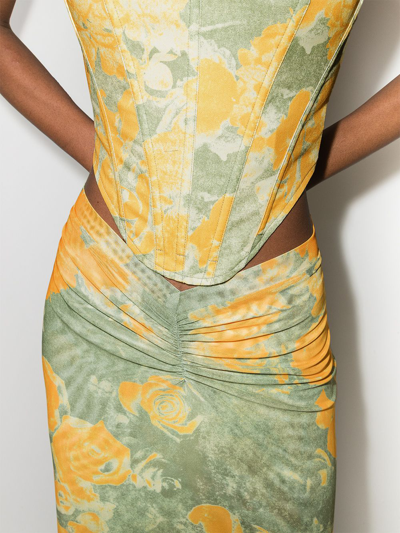 Shop Miaou Preston Floral-print Midi Skirt In Yellow