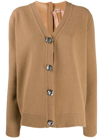 Shop N°21 Crystal Detail Oversized Cardigan In Neutrals