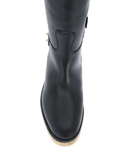 Shop Valentino Rockstud Knee-high Boots In Black