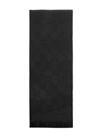 Shop Gucci Gg Jacquard Pattern Knitted Scarf In Black