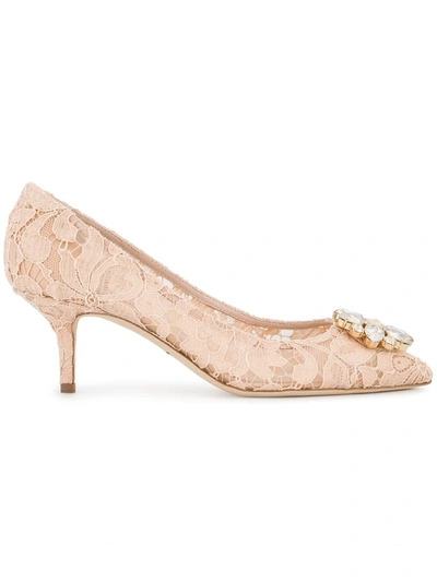 Shop Dolce & Gabbana Rainbow Lace 60mm Brooch-detail Pumps In Neutrals