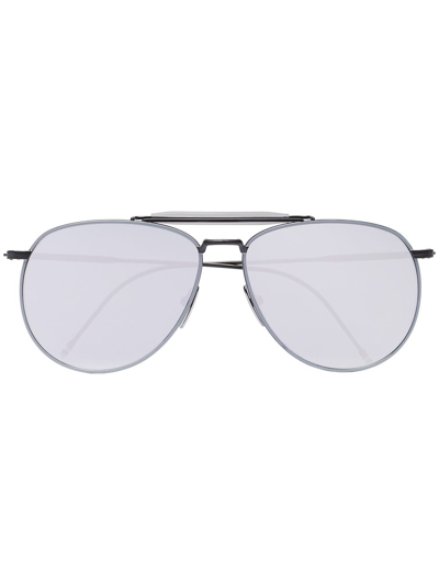 Shop Thom Browne Metallic Silver Aviator Sunglasses