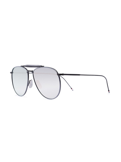 Shop Thom Browne Metallic Silver Aviator Sunglasses