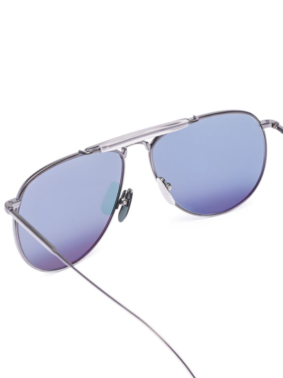 Shop Thom Browne Metallic Silver Aviator Sunglasses
