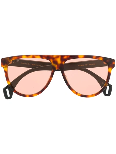 Shop Gucci Tortoiseshell Oversized Sunglasses In Brown