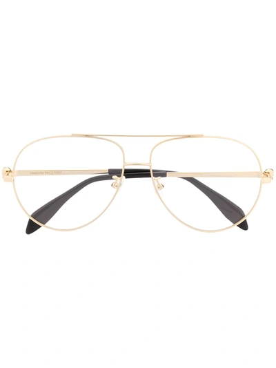 Alexander Mcqueen Skull Aviator Frame Glasses In Gold