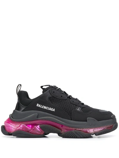 Shop Balenciaga Triple S Clear Sole Sneakers In Black ,pink