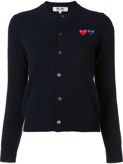 Shop Comme Des Garçons Play Double Heart Cardigan In Blue