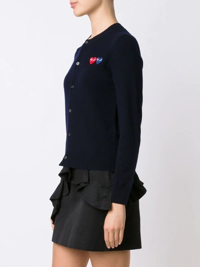 Shop Comme Des Garçons Play Double Heart Cardigan In Blue