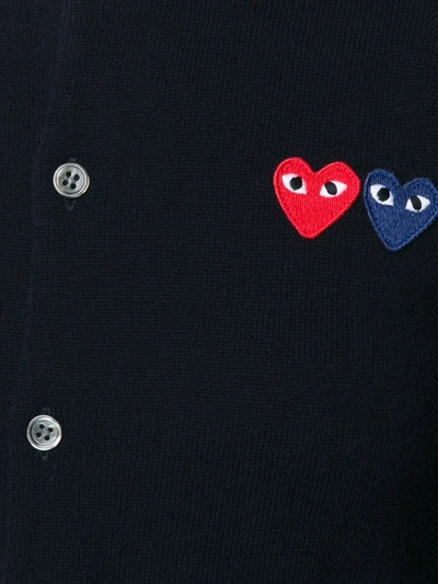 Shop Comme Des Garçons Play Double Heart Cardigan In Blue
