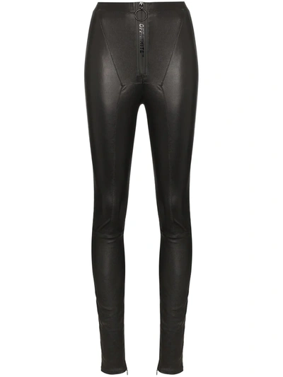 OFF-WHITE HIGH-WAISTED LEATHER LEGGINGS - 黑色