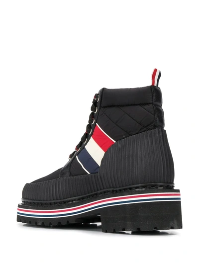 Thom Browne Tricolour Stripe Hiking Boots In Black