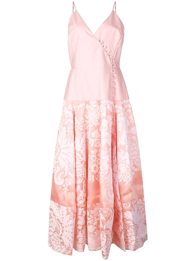 Shop Rosie Assoulin Damask Wrap Front Midi Dress In Pink