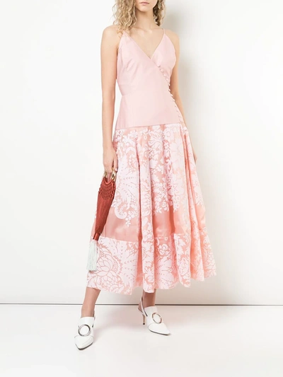 Rosie Assoulin Damask Wrap Front Midi Dress In Pink