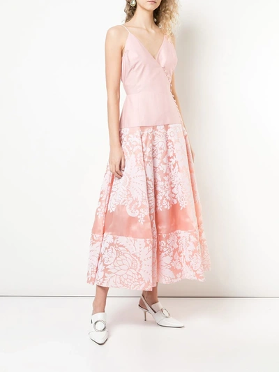Rosie Assoulin Damask Wrap Front Midi Dress In Pink