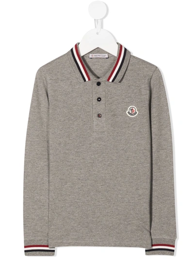 Shop Moncler Embroidered Logo Polo Shirt In Grey