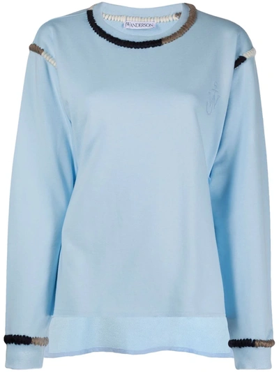Shop Jw Anderson Asymmetric Contrast Stitch Sweatshirt In Blue