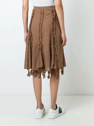 Pre-owned Romeo Gigli Vintage 2000s Ruffled-trim Skirt In Brown