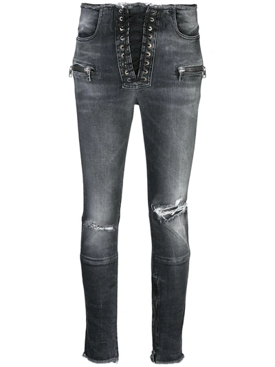 UNRAVEL PROJECT DISTRESSED SKINNY JEANS - 黑色