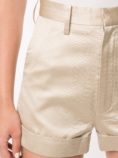 Shop Sankuanz High-waisted Snakeskin-effect Shorts In White