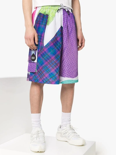 Shop Duo Check Print Track Shorts In Purple