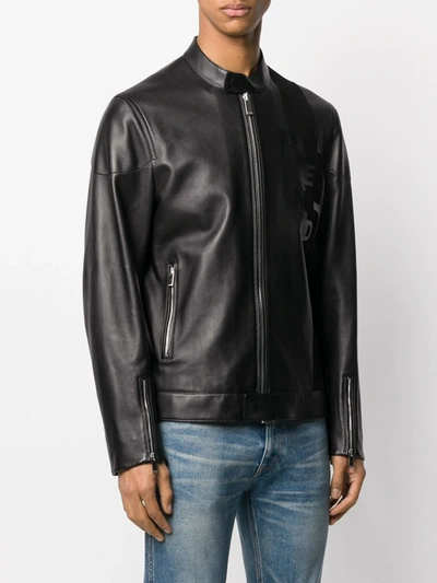 Shop Fendi Debossed Logo Zipped Jacket In Black