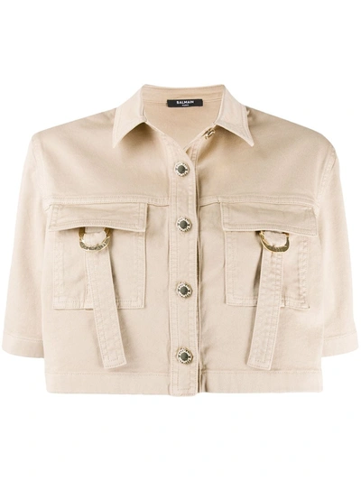 Shop Balmain Cropped Buttoned Shirt In Neutrals