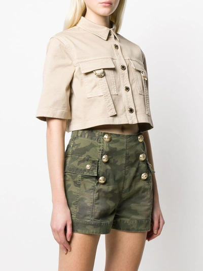 Shop Balmain Cropped Buttoned Shirt In Neutrals