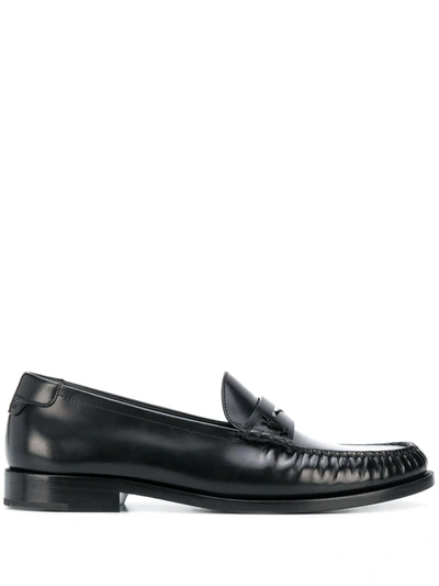 Shop Saint Laurent Monogram Penny Loafers In Black