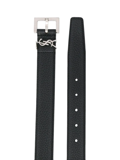 Shop Saint Laurent Grained Leather Belt In Black