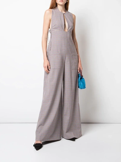 Rosie Assoulin Checked Wool-blend Wide-leg Jumpsuit In White