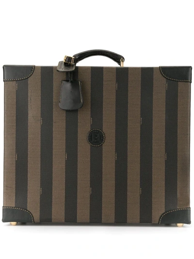 Pre-owned Fendi 1990s Pequin Pattern Trunk Bag In Brown