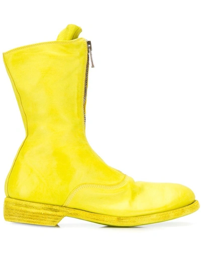 Shop Guidi Front Zip Mid-calf Boots In Yellow