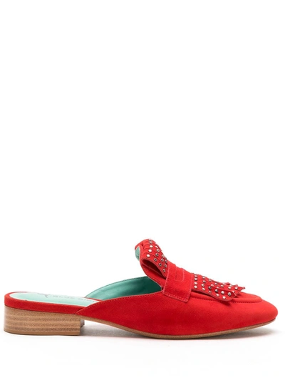 Shop Blue Bird Shoes Fringed Studded Mules In Red